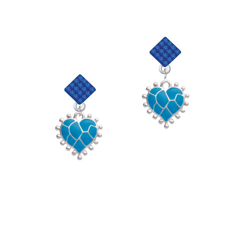 Hot Blue Giraffe Print Heart Blue Crystal Diamond-Shape Earrings