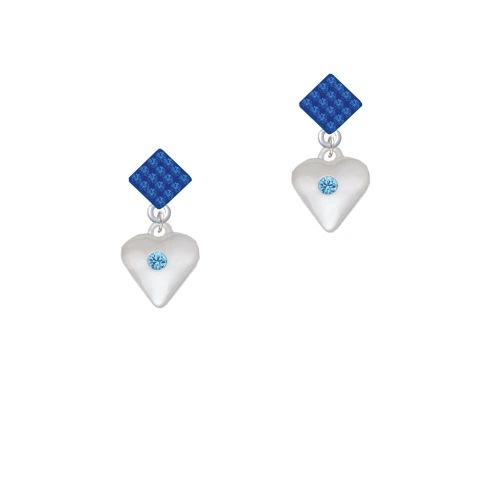 Large March - Hot Blue Crystal Heart Blue Crystal Diamond-Shape Earrings