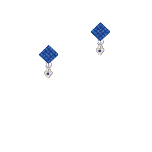 Mini September - Blue Crystal Heart Blue Crystal Diamond-Shape Earrings