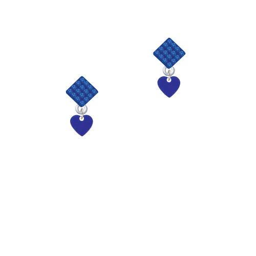 Acrylic 5/16" Royal Blue Heart Blue Crystal Diamond-Shape Earrings