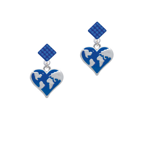 Enamel Earth Heart Blue Crystal Diamond-Shape Earrings
