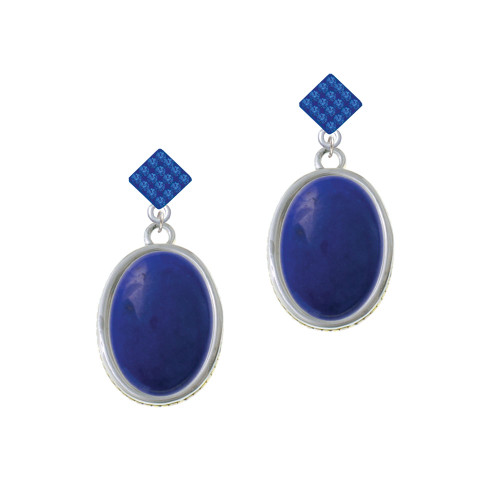 Oval - Dolomite Marble - Blue - Blue Crystal Diamond-Shape Earrings