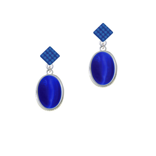 Small Blue Imitation Cat's Eye Blue Crystal Diamond-Shape Earrings
