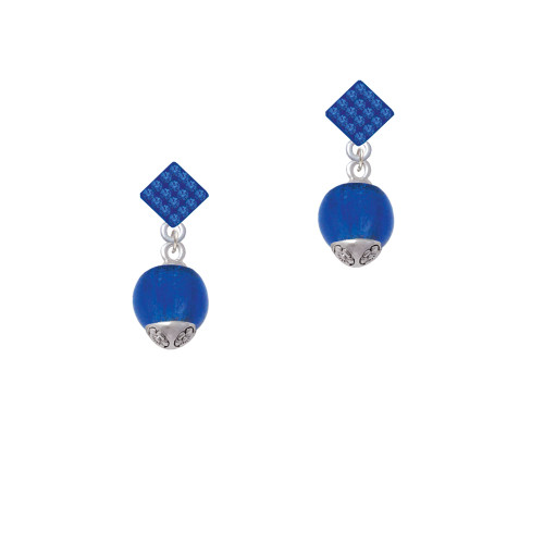 12mm Capri Blue Roller Spinner with Silver Tone Lining Glass Spinner Blue Crystal Diamond-Shape Earrings