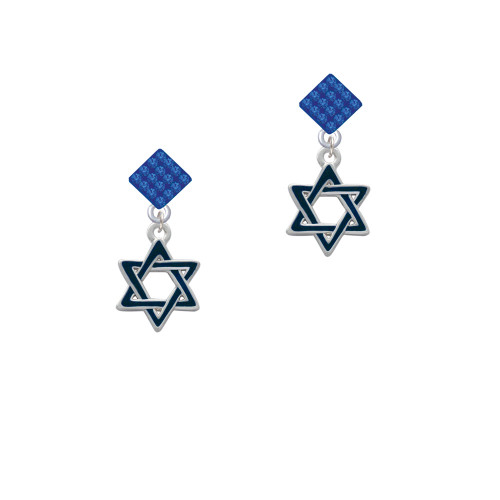 Blue Star Of David Blue Crystal Diamond-Shape Earrings