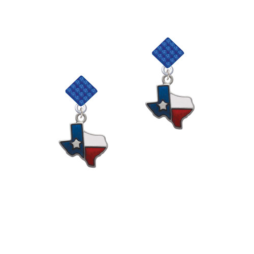 Texas - Lone Star Glass Blue Crystal Diamond-Shape Earrings