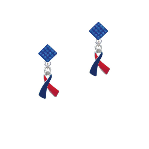 Red & Blue Awareness Ribbon Blue Crystal Diamond-Shape Earrings