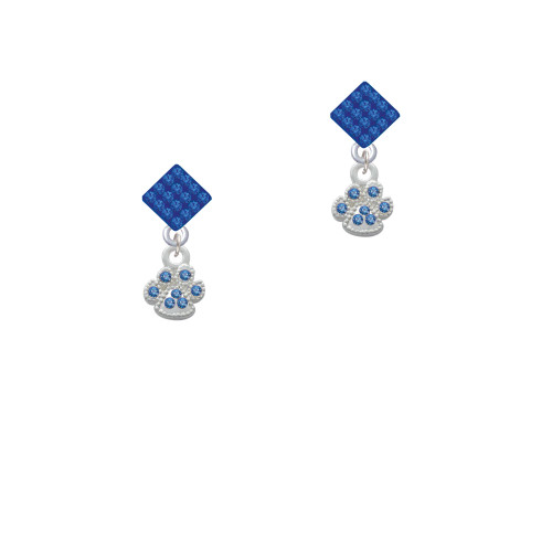 Mini Paw with Blue Crystals Blue Crystal Diamond-Shape Earrings