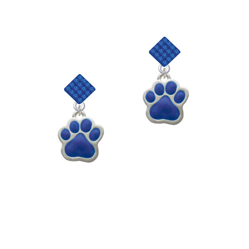 Large Royal Blue Paw Blue Crystal Diamond-Shape Earrings