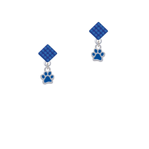 Mini Translucent Royal Blue Paw Blue Crystal Diamond-Shape Earrings