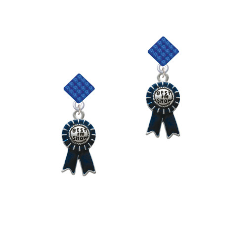 Best in Show Blue Ribbon Blue Crystal Diamond-Shape Earrings