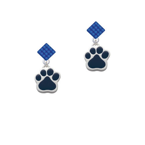 Large Navy Blue Paw Blue Crystal Diamond-Shape Earrings