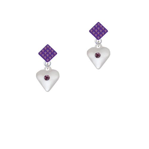 Large February - Purple Crystal Heart Purple Crystal Diamond-Shape Earrings