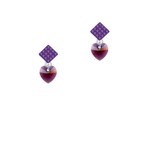 Purple Crystal Heart Purple Crystal Diamond-Shape Earrings