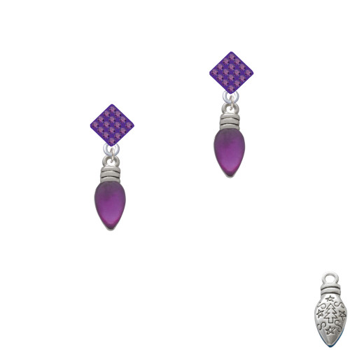 Christmas Lights - Purple Resin Purple Crystal Diamond-Shape Earrings