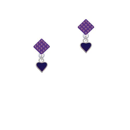 Mini Two Sided Purple Heart Purple Crystal Diamond-Shape Earrings