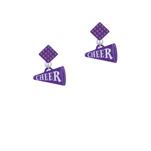 Acrylic 3/4" Purple Cheer Megaphone Purple Crystal Diamond-Shape Earrings