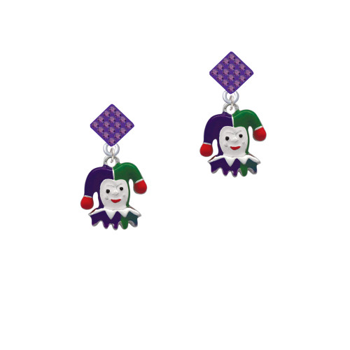 Mardi Gras Jester Purple Crystal Diamond-Shape Earrings