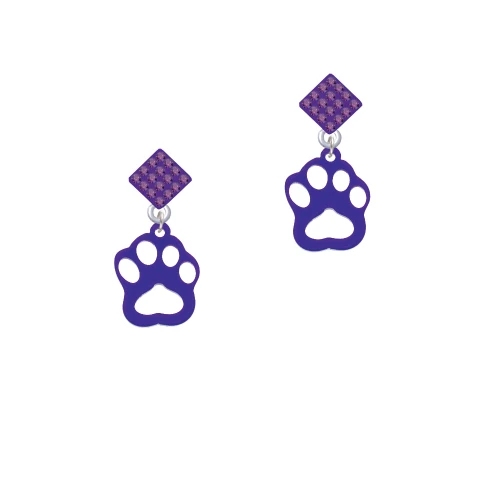 Acrylic Small Paw Purple Purple Crystal Diamond-Shape Earrings