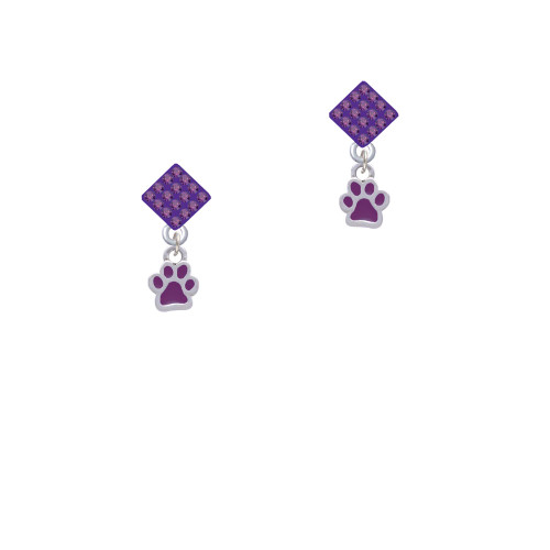 Mini Translucent Purple Paw Purple Crystal Diamond-Shape Earrings