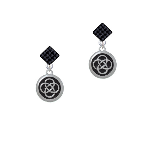 Celtic Knot in Black Circle Black Crystal Diamond-Shape Earrings