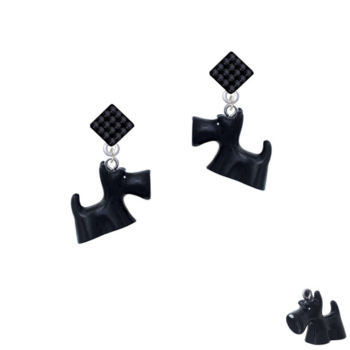 Resin Black Scottie Dog Black Crystal Diamond-Shape Earrings