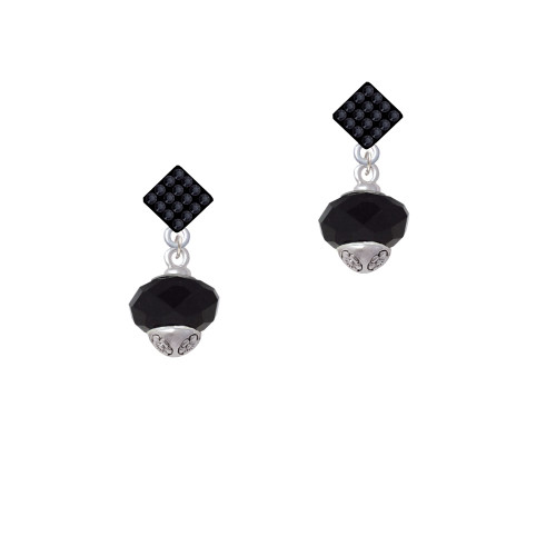 Black Faceted Glass Spinner Black Crystal Diamond-Shape Earrings