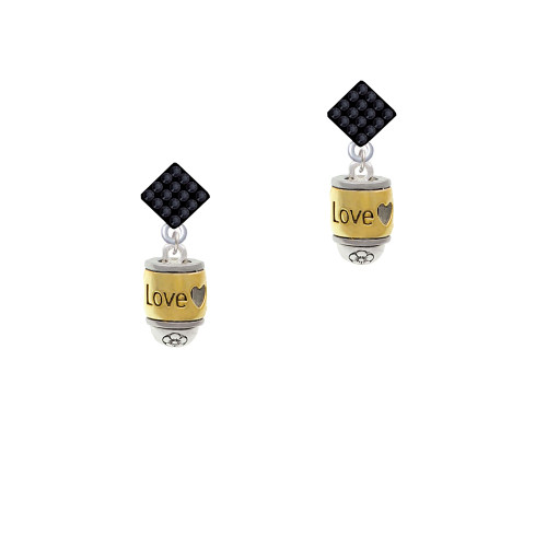 Two Tone Love Forever Spinner Black Crystal Diamond-Shape Earrings