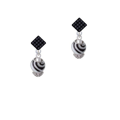 Wide Zebra Print Spinners Black Crystal Diamond-Shape Earrings