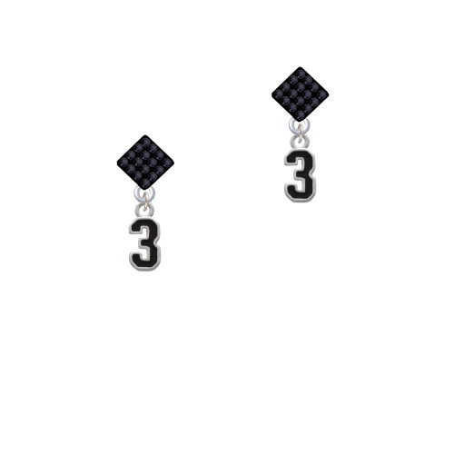 Black Number - 3 Black Crystal Diamond-Shape Earrings