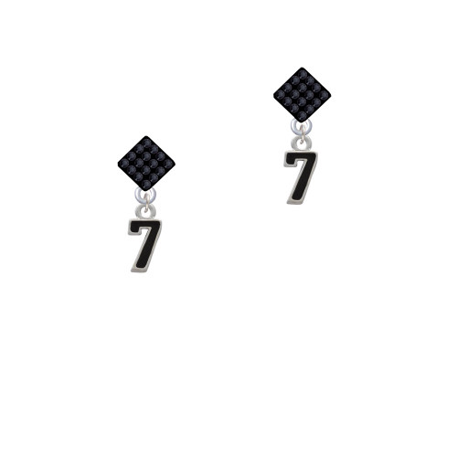 Black Number - 7 Black Crystal Diamond-Shape Earrings