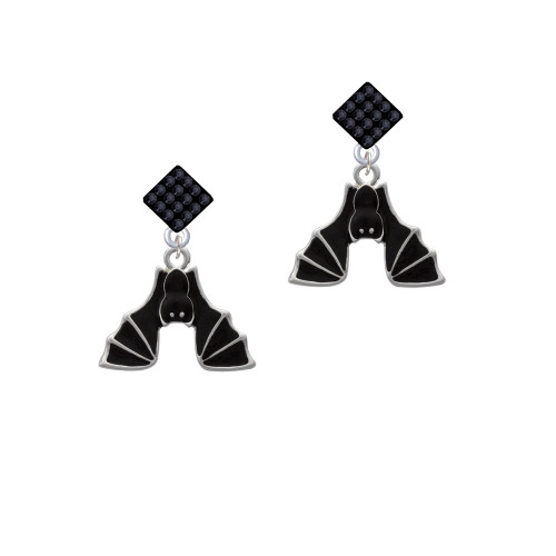 Hanging Bat Black Crystal Diamond-Shape Earrings