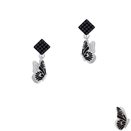 Black Flying Butterfly Black Crystal Diamond-Shape Earrings