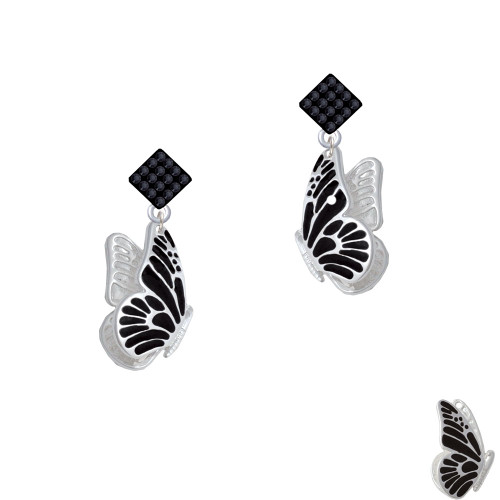Large Black Flying Butterfly Black Crystal Diamond-Shape Earrings