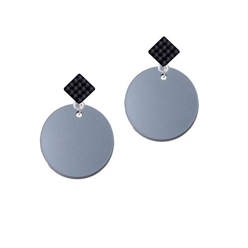 Acrylic 1" Disc Black Imitation Pearl Black Crystal Diamond-Shape Earrings
