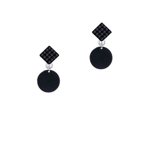 Acrylic 1/2" Disc Black Black Crystal Diamond-Shape Earrings