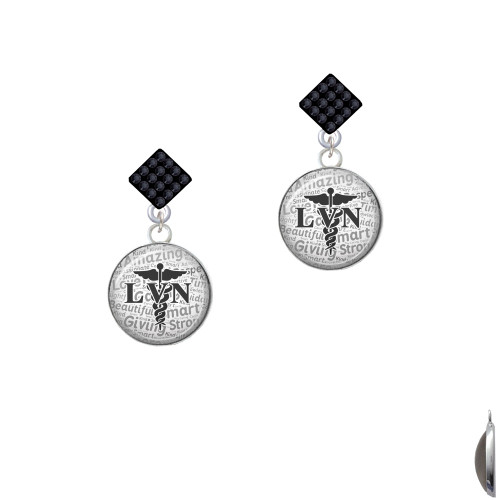 Domed Black LVN Black Crystal Diamond-Shape Earrings