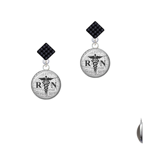 Domed Black RN Black Crystal Diamond-Shape Earrings