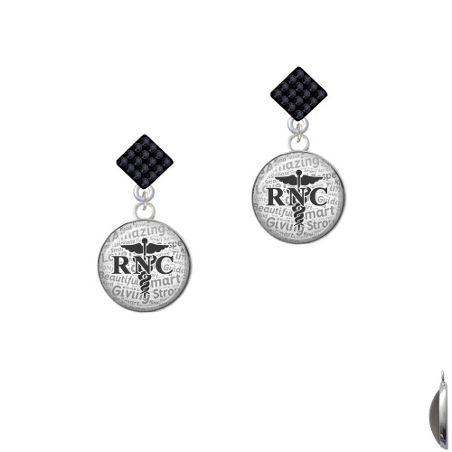 Domed Black RNC Black Crystal Diamond-Shape Earrings