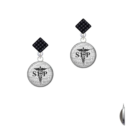 Domed Black SLP Black Crystal Diamond-Shape Earrings