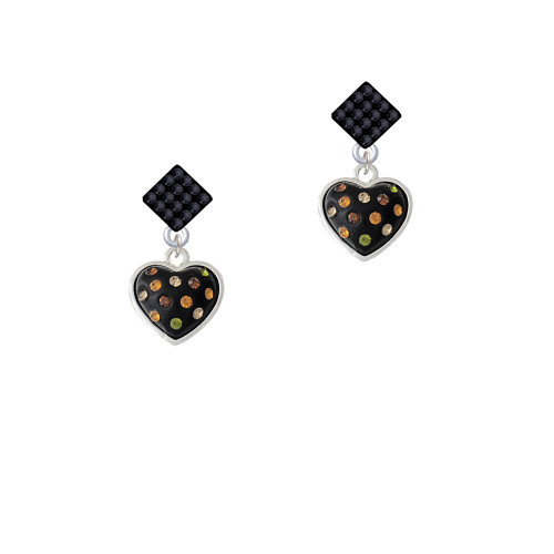 Black Resin Heart with Fall Crystals Black Crystal Diamond-Shape Earrings
