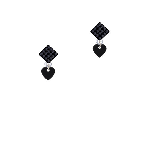 Acrylic 5/16" Black Heart Black Crystal Diamond-Shape Earrings