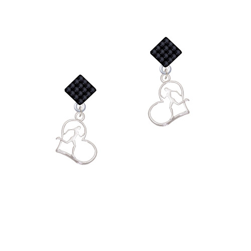 Two Tone Runner Silhouette in Heart Black Crystal Diamond-Shape Earrings