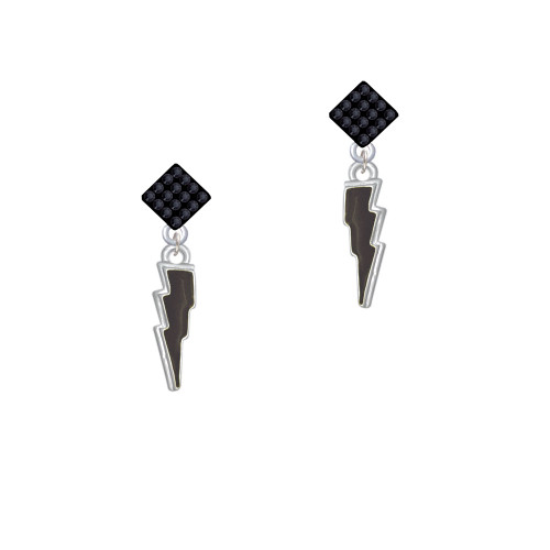 Black Lightning Bolt Black Crystal Diamond-Shape Earrings