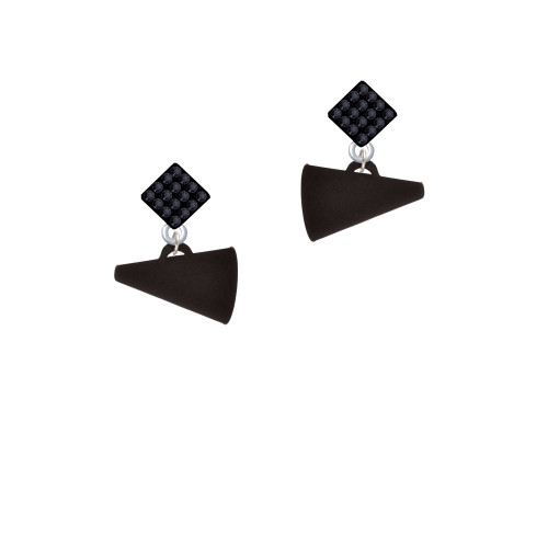 Acrylic 3/4" Black Megaphone Black Crystal Diamond-Shape Earrings
