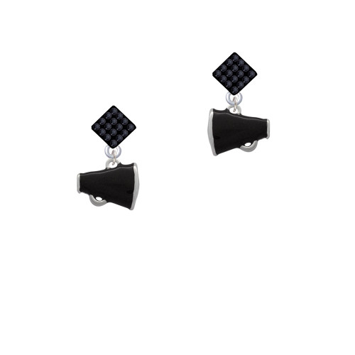 Small Black Megaphone Black Crystal Diamond-Shape Earrings