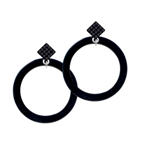 Acrylic 1 1/2" Ring Black Black Crystal Diamond-Shape Earrings