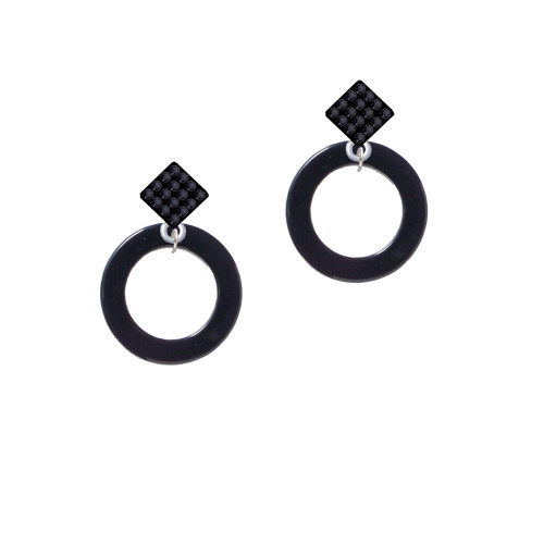 Acrylic 7/8" Ring Black Black Crystal Diamond-Shape Earrings
