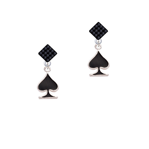Card Suit - Black Spade Black Crystal Diamond-Shape Earrings