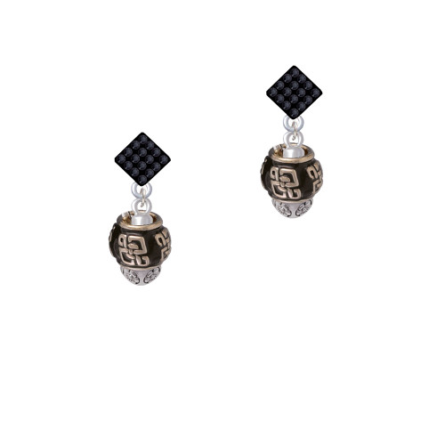 Chinese Pattern on Black Spinners Black Crystal Diamond-Shape Earrings